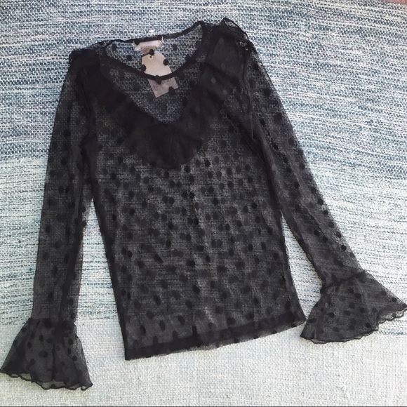 🌻SOLD🌻Polka Dot Mesh Ruffle Top - Picture 4 of 6